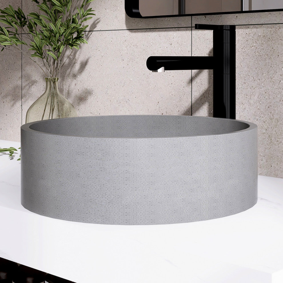 Dark Grey Round Concrete Vessel Bathroom Sink