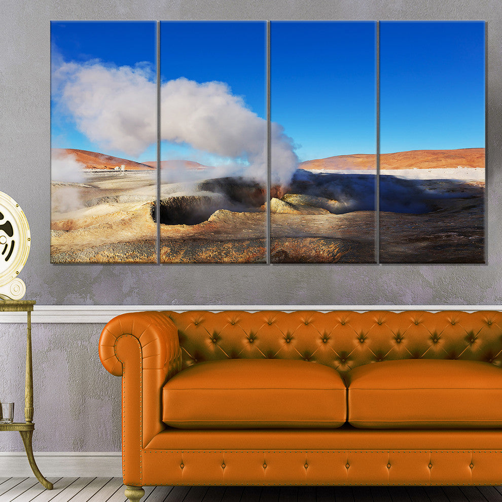 Geyser Sol De Manana Bolivia, Landscape Canvas Art, 48"x28", 4 Panels