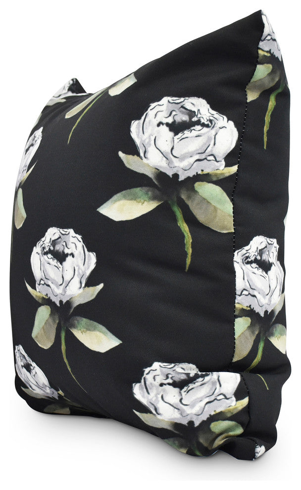 Floral Bunch 18" Black Floral Print Decorative Throw Pillow