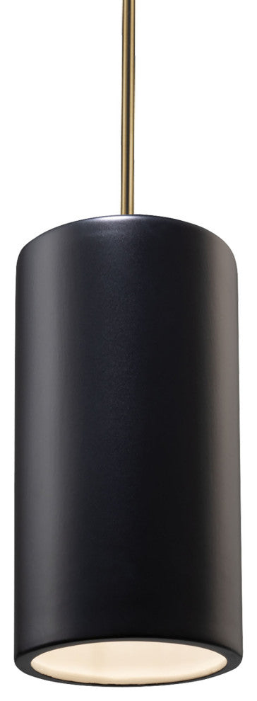 Large Cylinder Pendant, Carbon Matte Black, Antique Brass, Incandescent