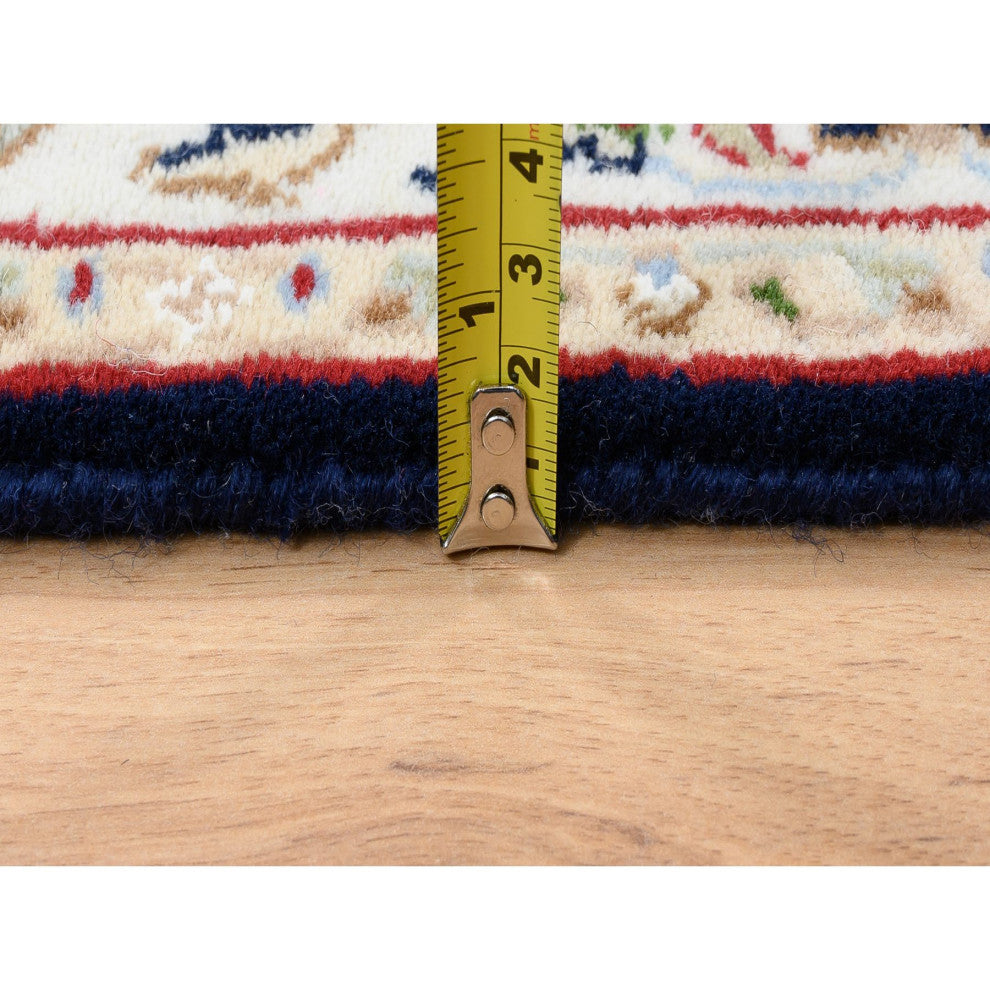 Midnight Blue Nain 250 KPSI Wool and Silk Hand Knotted Runner Rug 2'9" x 14'0"