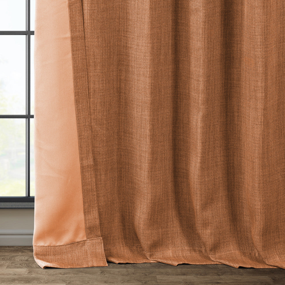 Faux Linen Darkening Curtain Single Panel, Desert Orange, 50"x108"
