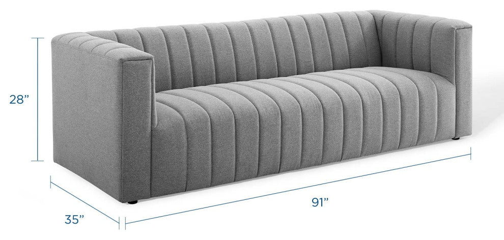 Tufted Sofa, Fabric, Gray, Modern, Living Lounge Hotel Lobby Hospitality