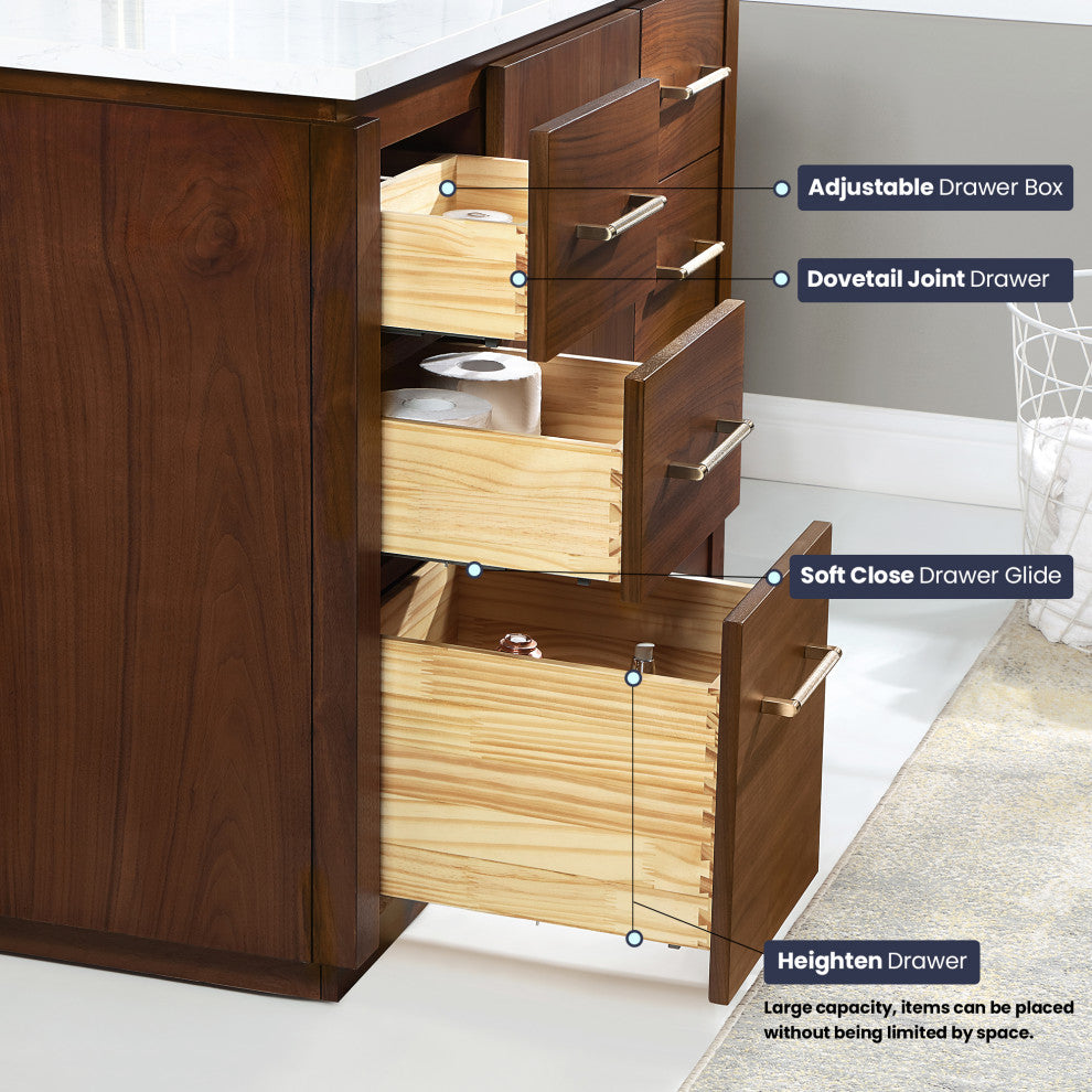 San Bath Vanity with Stone Top, Natural Walnut, 60" Single Sink, Single Vanity, No Mirror