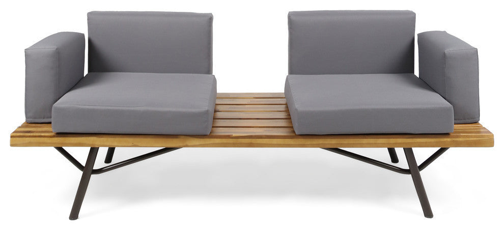 GDF Studio Nora Outdoor Acacia Wood Chat Set, Teak Finish/Dark Gray