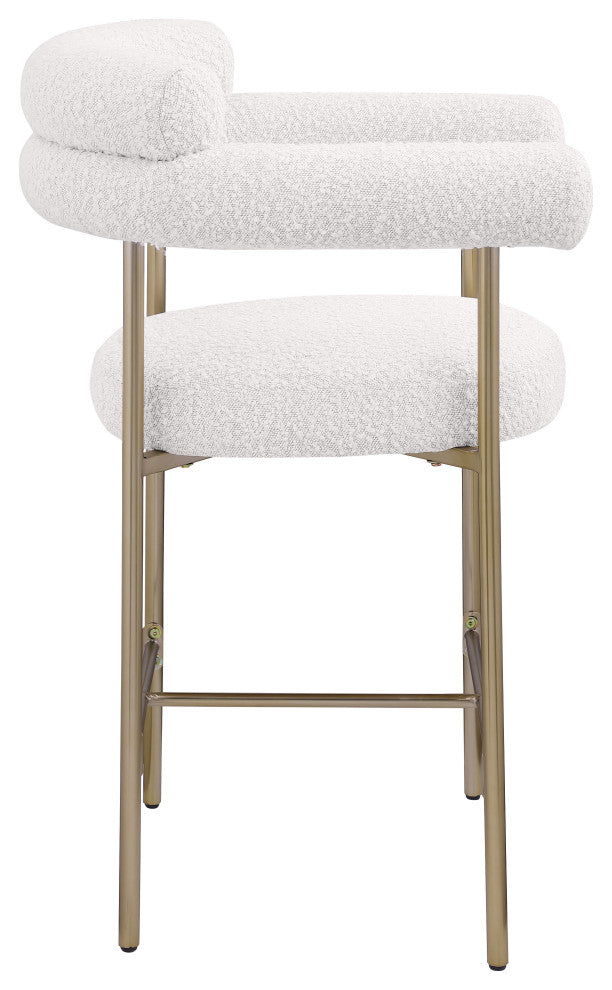 Blake Boucle Fabric Upholstered Counter Stool, Set of 2, Cream, Brushed Finish