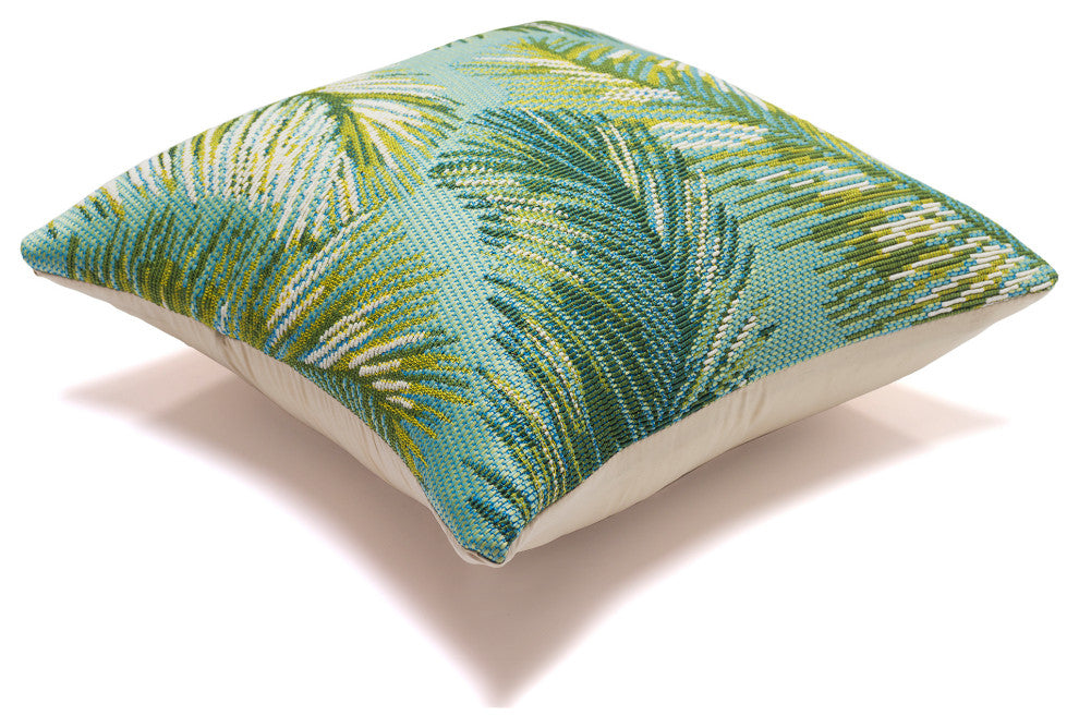 Marina Palm Border Indoor/Outdoor Pillow Aqua 18"x18"