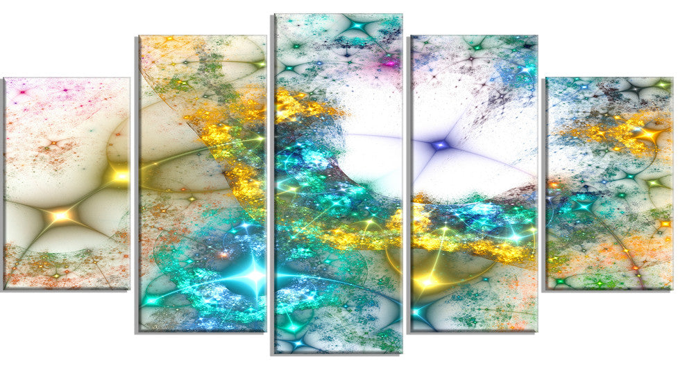 Blue Cosmic Black Hole., Contemporary Art on Canvas, 60"x32", 5 Panels