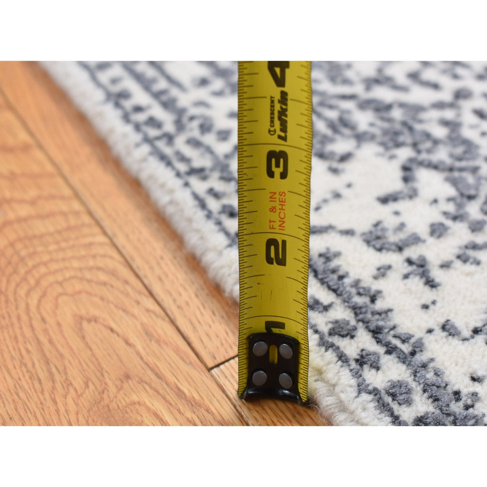 Ivory, Hand Loomed, Wool and Art Silk, Mamluk Design, Runner Rug, 2'5"x7'9"