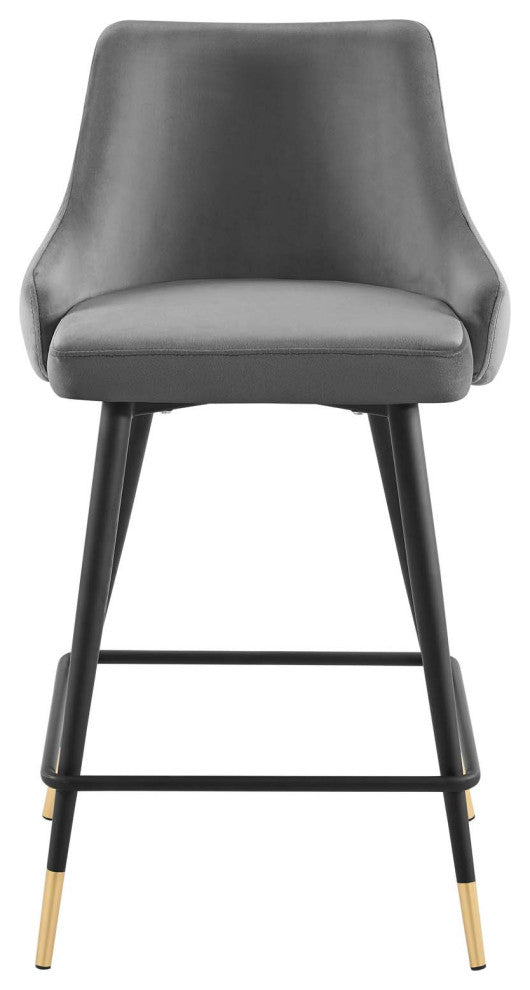 Counter Stool Chair, Velvet, Gray, Modern, Bar Pub Cafe Bistro Restaurant