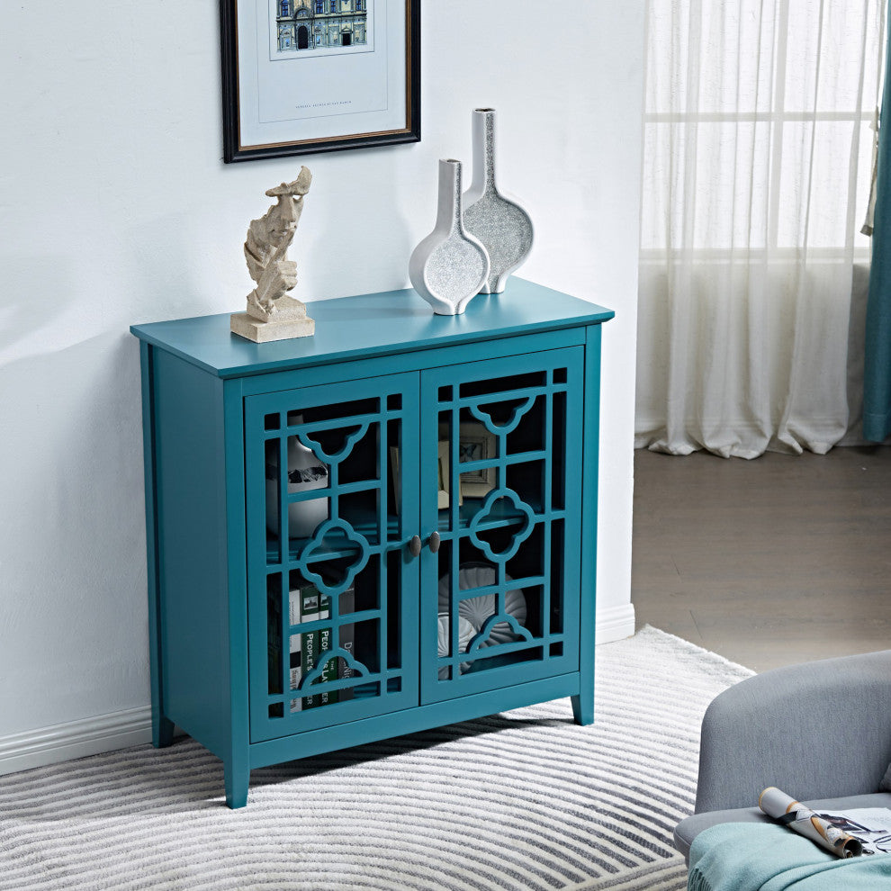 Wood Double Door Accent Cabinet with Adjustable Shelf, Teal, 35'' X 16''