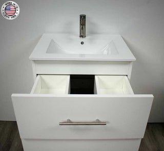 Napa 30" Modern Floating Bathroom Vanity With Ceramic Top and Round Handles, White