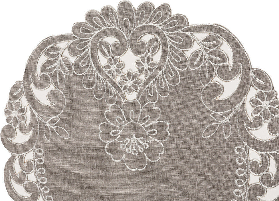 Claire Floral Embroidered Cutwork Table Runner, Gray, 16"x 36"
