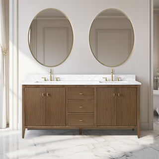 Vanity Art Freestanding Vanity, Walnut, 72", Double Sink, Golden Brushed