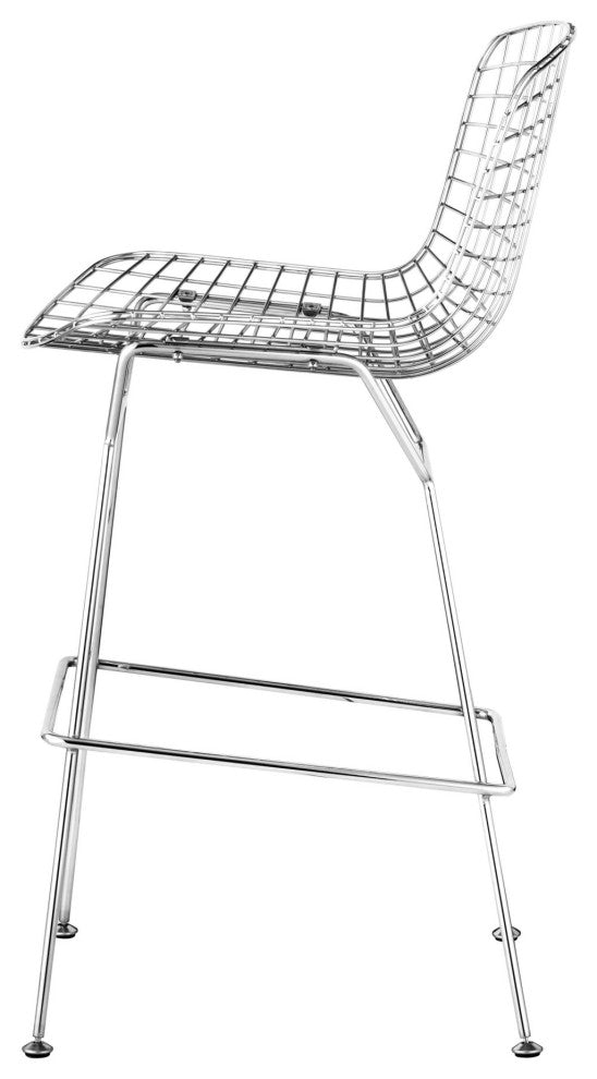 Bar Stool Chair Barstool, Set of 2, Steel Metal, Chrome, Mid Century Cafe