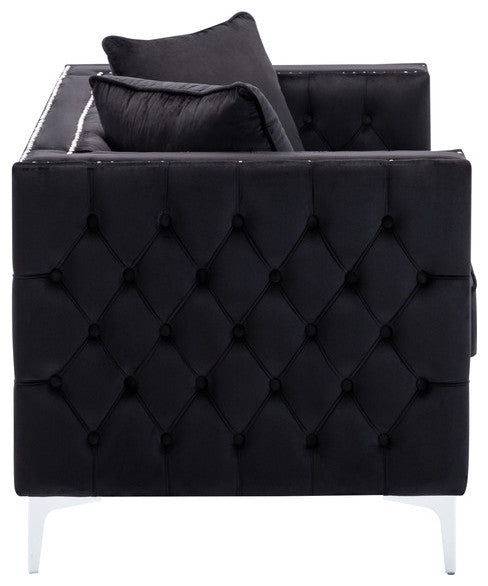 Lorreto Black Velvet Fabric Sofa Loveseat Living Room Set