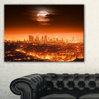 "Dramatic Full Moon Over Los Angeles" Cityscape Canvas print, 1 Panel, 60"x28"