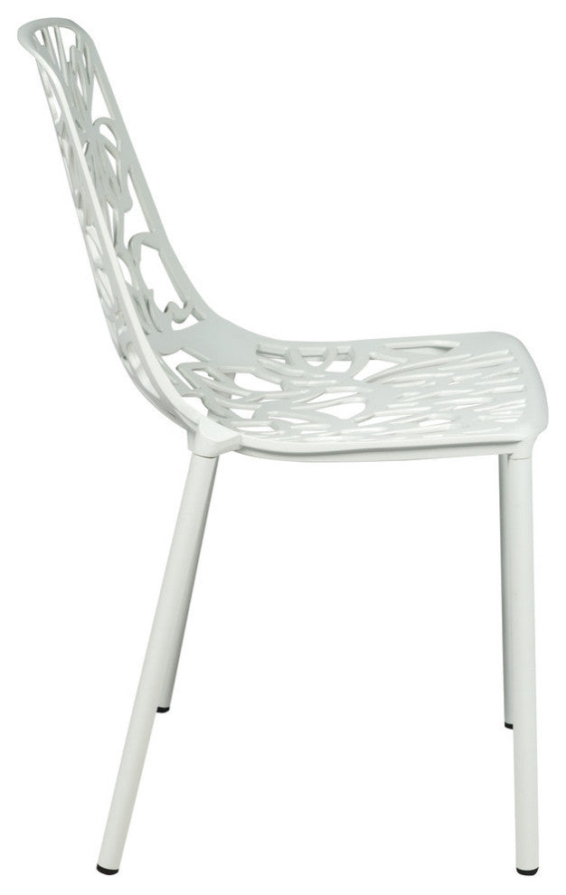 LeisureMod Devon Modern Outdoor Stackable Aluminum Dining Chair, White