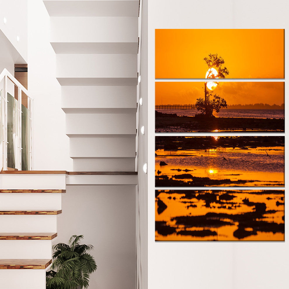 Lonely Mangrove in Florida Coast, Landscape Canvas Print, 28"x48", 4 Panels