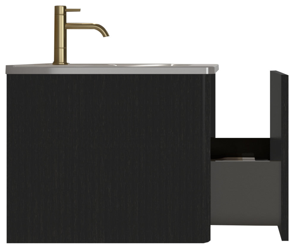 Wall-Mounted Bathroom Vanity Set with White Ceramic Sink, 30"