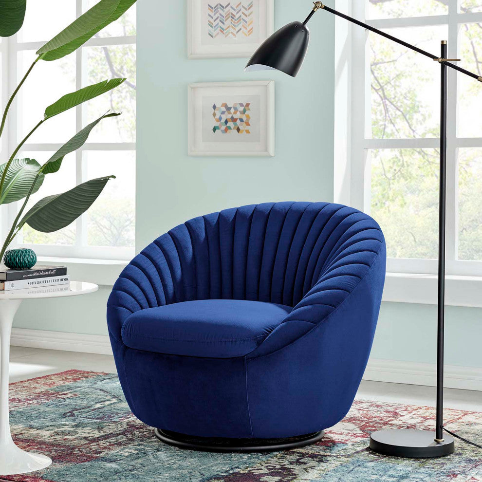 ArmTufted Chair Swivel Accent Tufted Chair, Black Blue Navy, Velvet, Modern