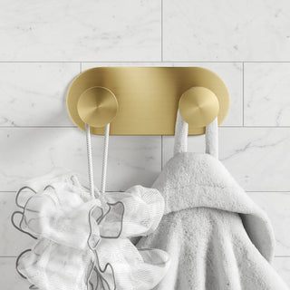 Elie Bathroom Robe and Towel Double Hook, Brushed Gold