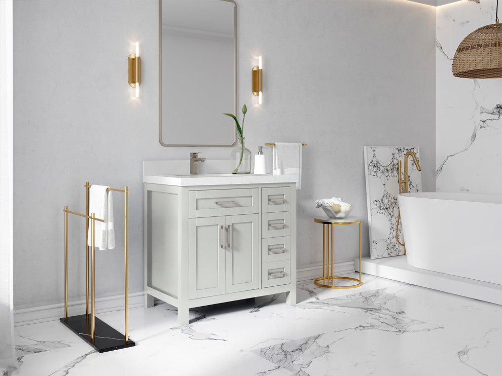 Cambridge 36 Left Offset Bath Vanity in Coventry Gray 2" Carrara Marble