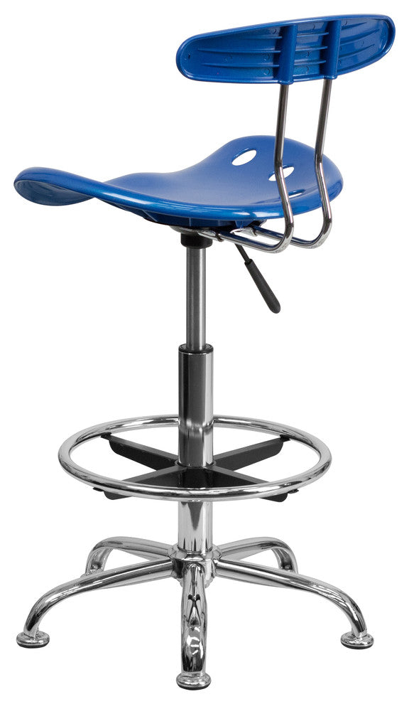 Vibrant Bright Blue and Chrome Drafting Stool With Tractor Seat