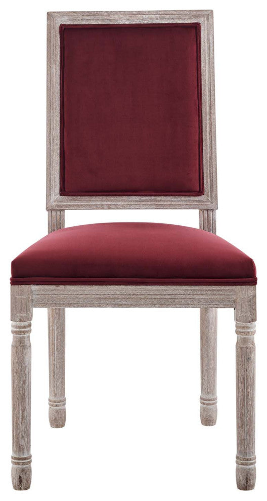 Court French Vintage Performance Velvet Dining Side Chair Natural Maroon