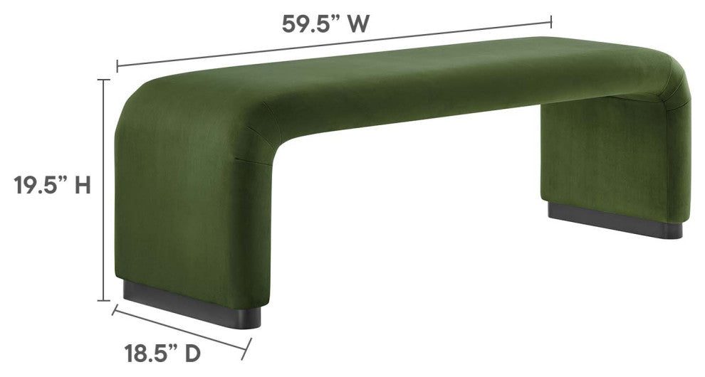 Koda Performance Velvet Waterfall Long Bench - Black Moss Green