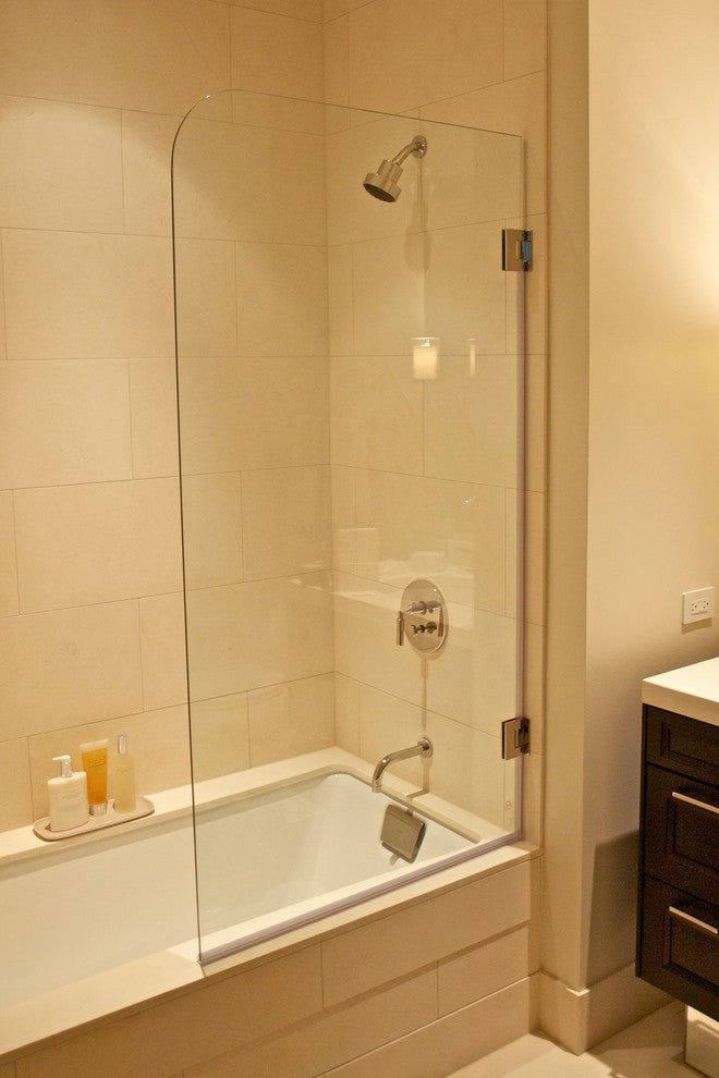 Frameless Tub Shower Door 60"x30" Low Iron, Brushed Stainless Steel Hinge, Round