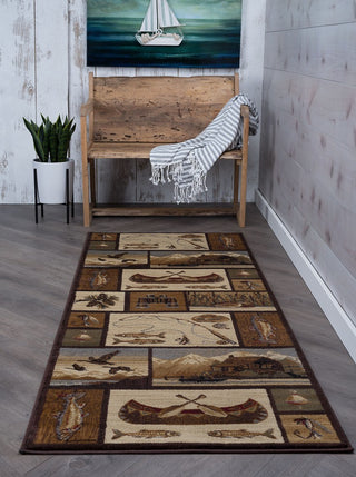 Cabin Getaway Novelty Lodge Pattern Brown Runner Rug, 2.7' x 7'
