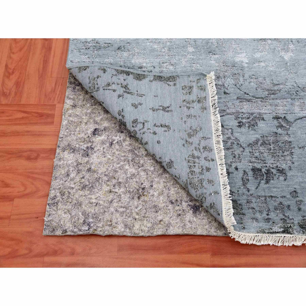 Silver Gray Wool and Silk Hand Knotted Persian Tabriz Design Rug, 8'10"x11'9"