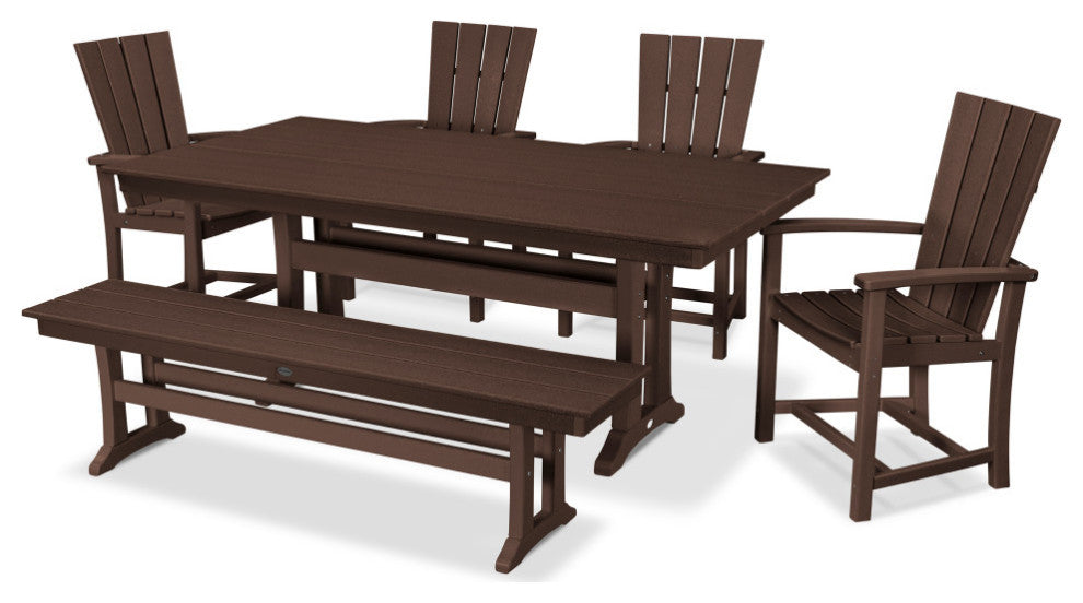POLYWOOD Quattro 6-Piece Farmhouse Dining Set with Bench