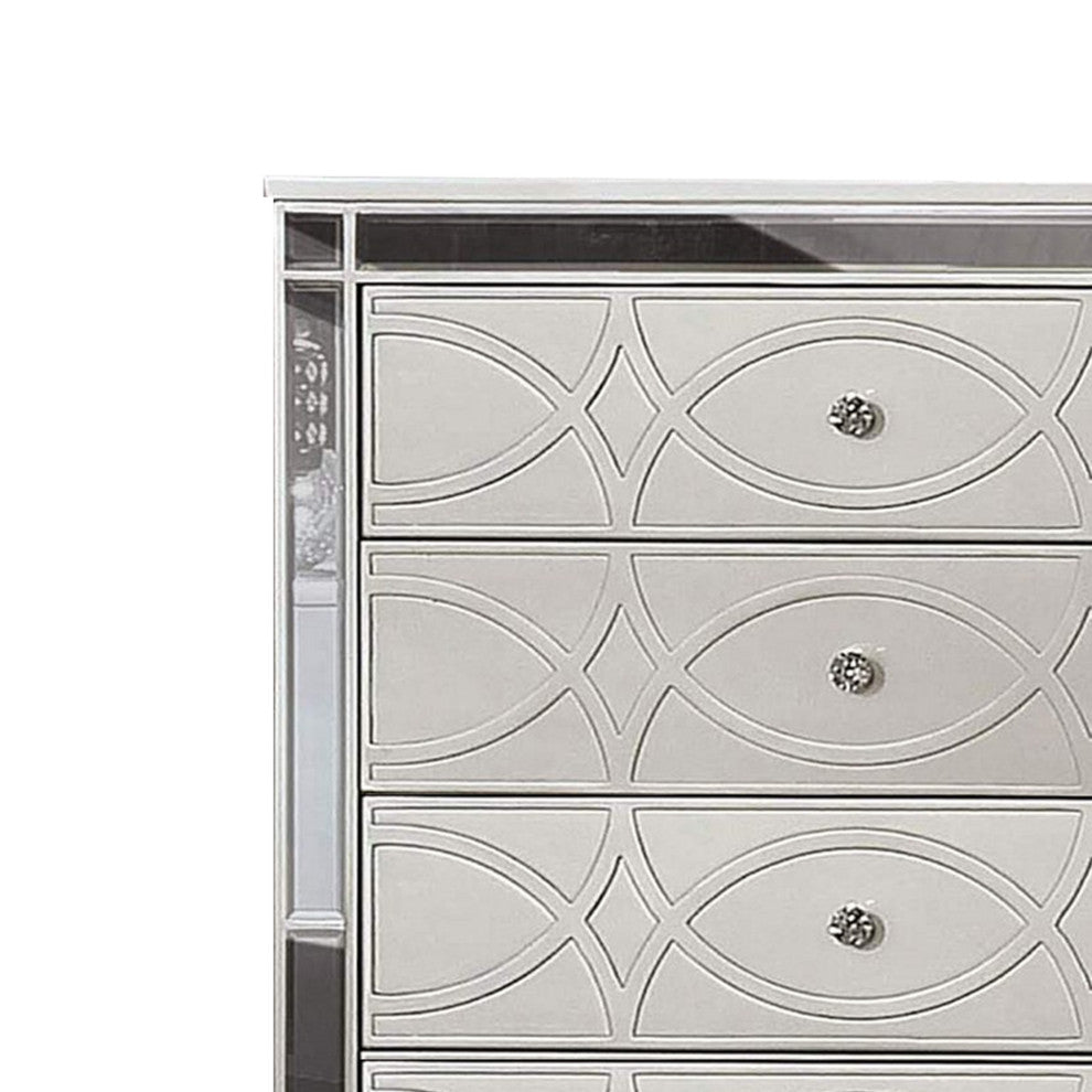 Benzara BM252517 Chest With 5 Drawers and Circular Decorative Pattern, Silver