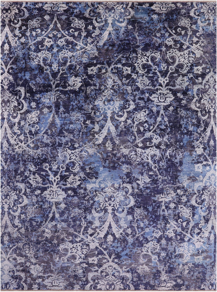 Modern Hand Knotted Wool and Silk Rug 9' 0" X 11' 10" Q7329