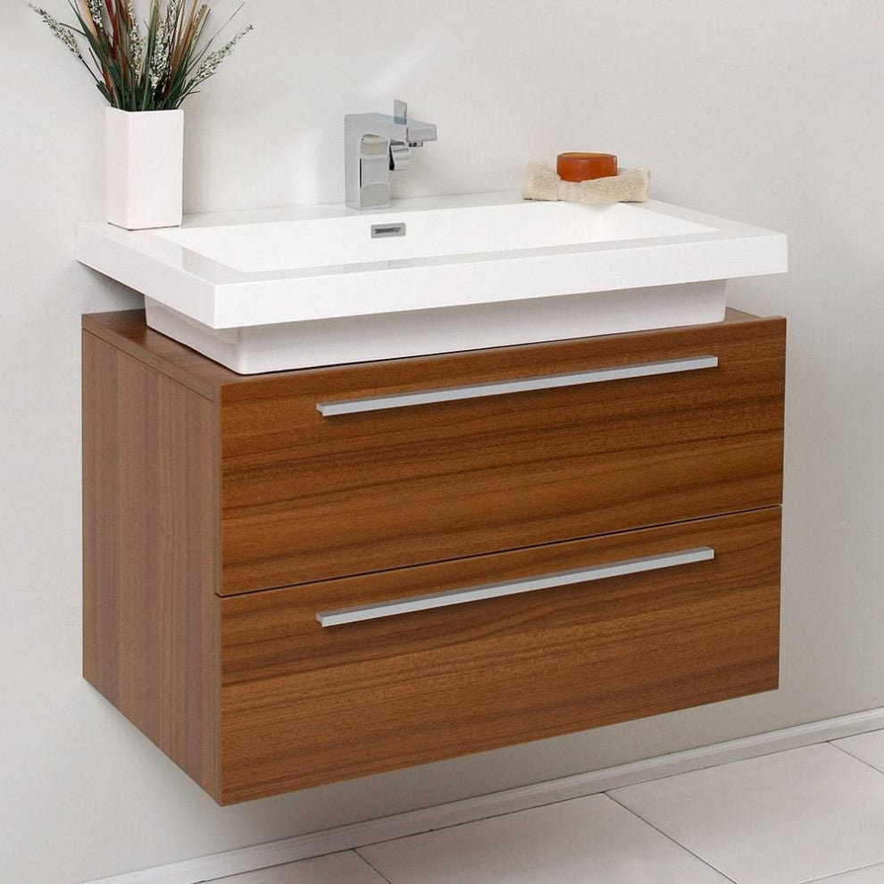 Fresca FCB8080TK-I Medio 32" Teak Modern Bathroom Cabinet With Vessel Sink