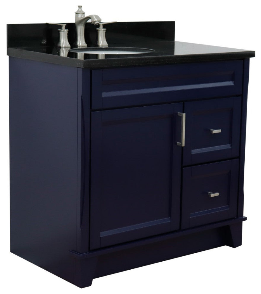 37" Single Sink Vanity, Blue Finish With Black Galaxy Granite