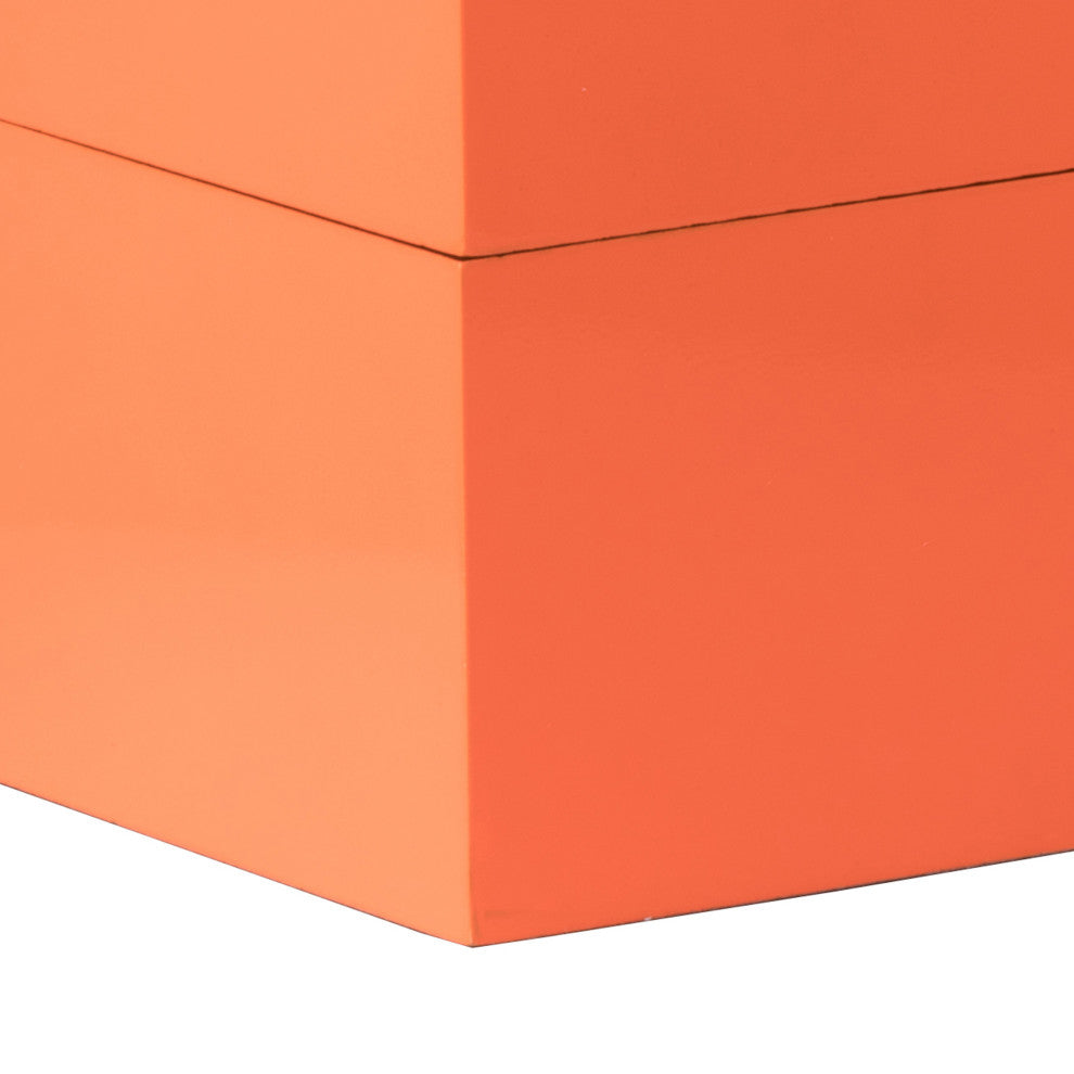 Benzara BM285589 14, 11" 2-Piece Set Boxes, Geometric Metal Accents, Orange