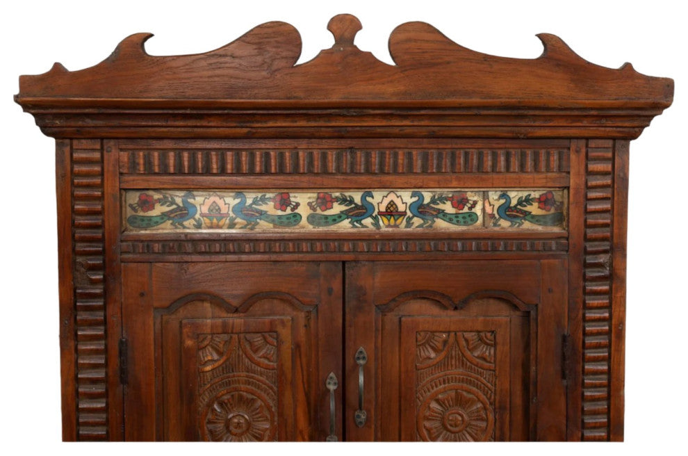 Consigned Antique Armoire Vintage Colonial Style Carved Cabinet 71