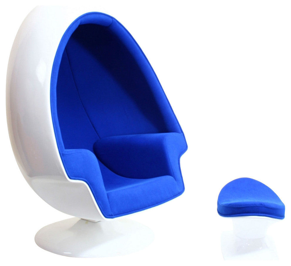 Modern Contemporary Living Room Lounge Chair and Ottoman Blue