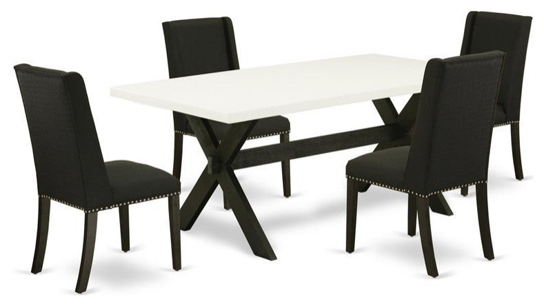 5-Piece Dining Set, 4 Chairs Nails Head and Dinette Table, Black