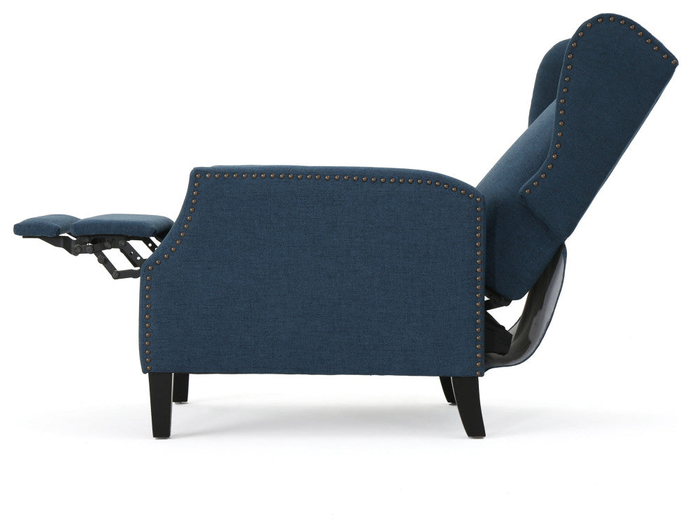 GDF Studio Weyland Contemporary Fabric Wingback Pushback Recliner, Navy Blue