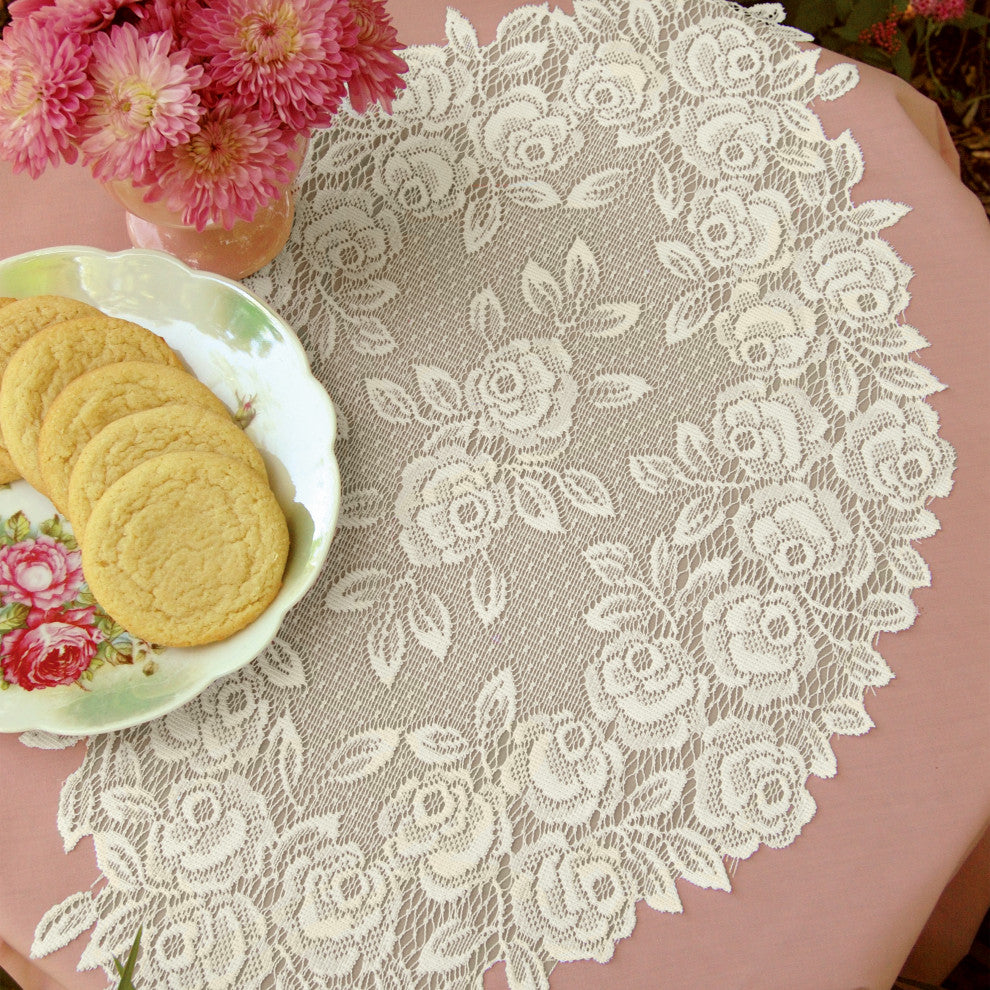 Tea Rose 14x24 Doily, Set of 4, Ecru