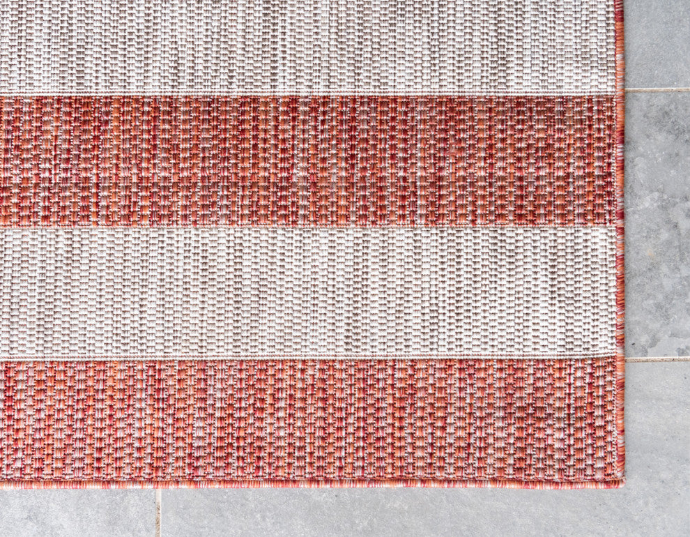 Unique Loom Aqua Blue Striped Outdoor Area Rug, Rust Red, Beige, 5' X 8'
