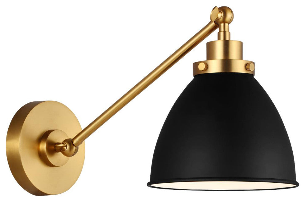 Wellfleet Single Arm Dome Task Sconce, Midnight Black and Burnished Brass