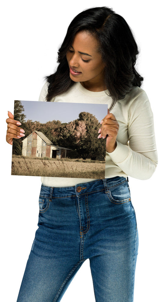 Patriotic Barn in Field Aged Landscape Photo Unframed Wall Art Print, 8" X 10"