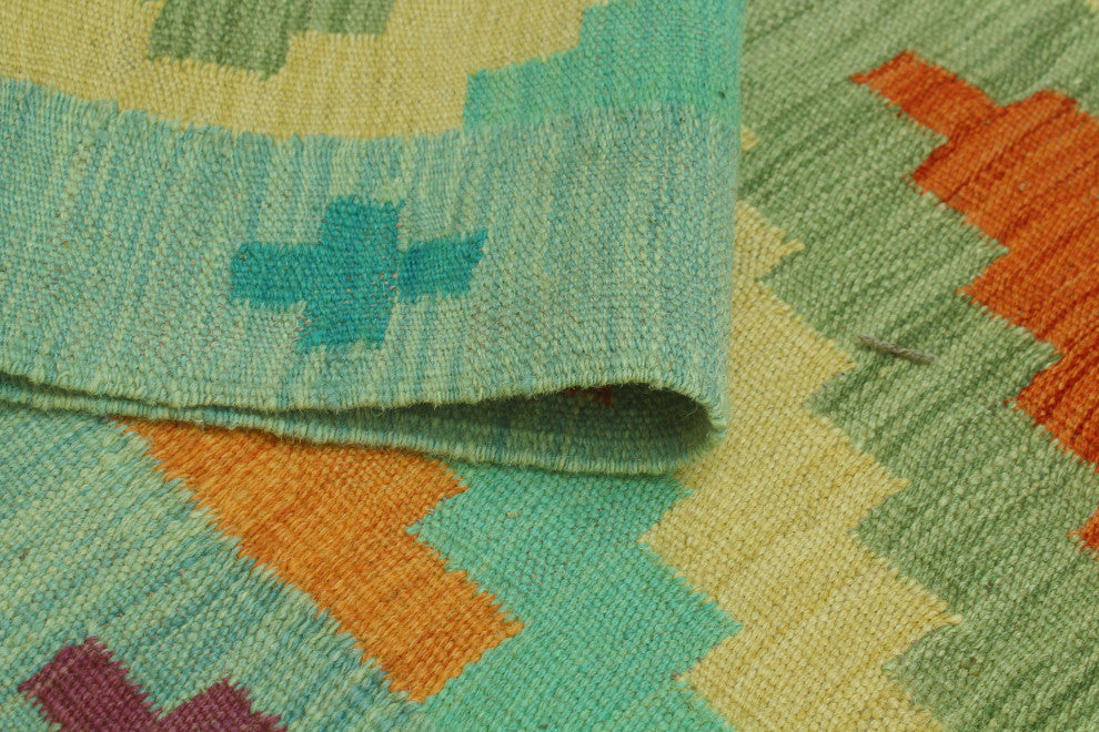 Sangat Kilim Radburn Light Green/Gold Runner, 2'7x7'10