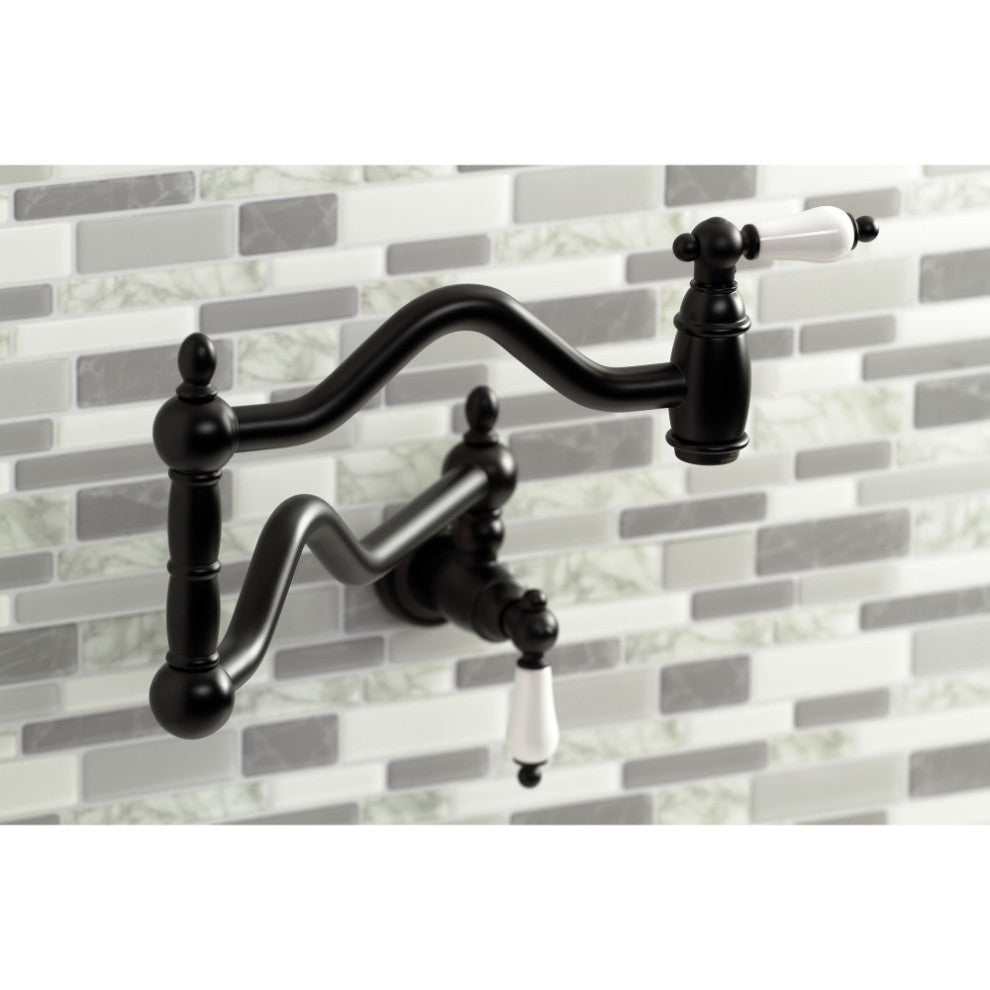 Kingston Brass KS2100PL Heritage Wall Mount Pot Filler, Matte Black