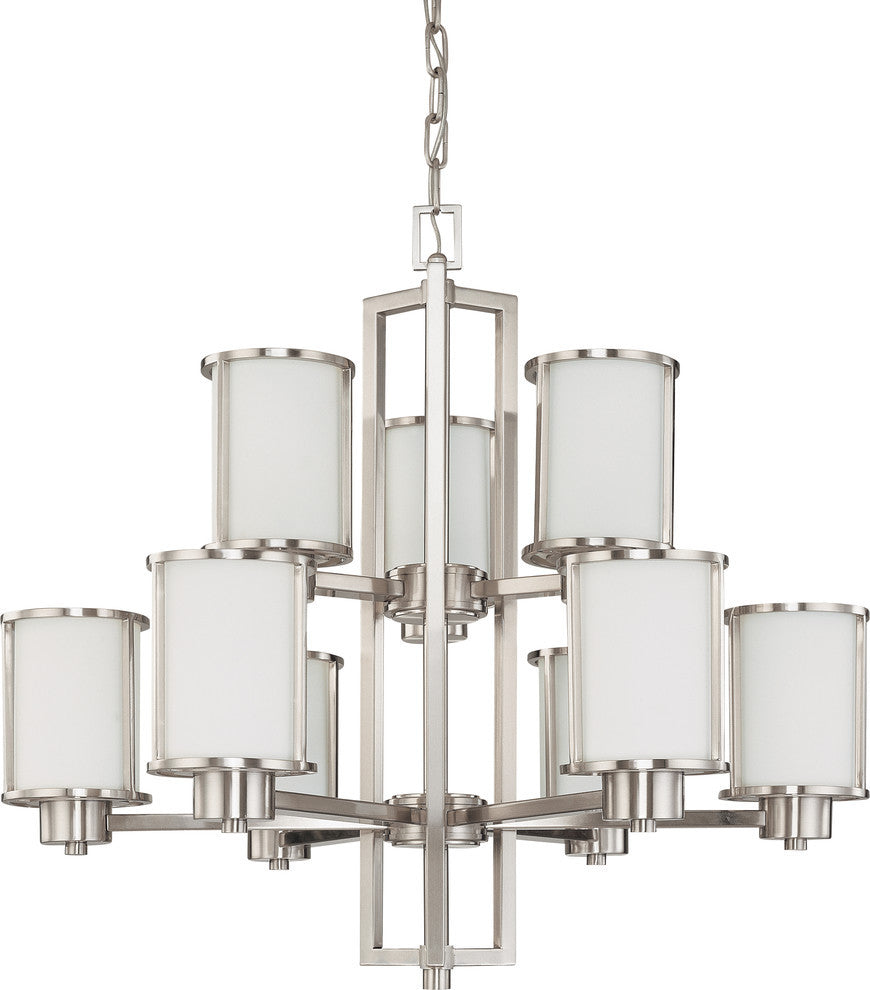 Odeon 6 + 3 Light - Chandelier With Satin White Glass